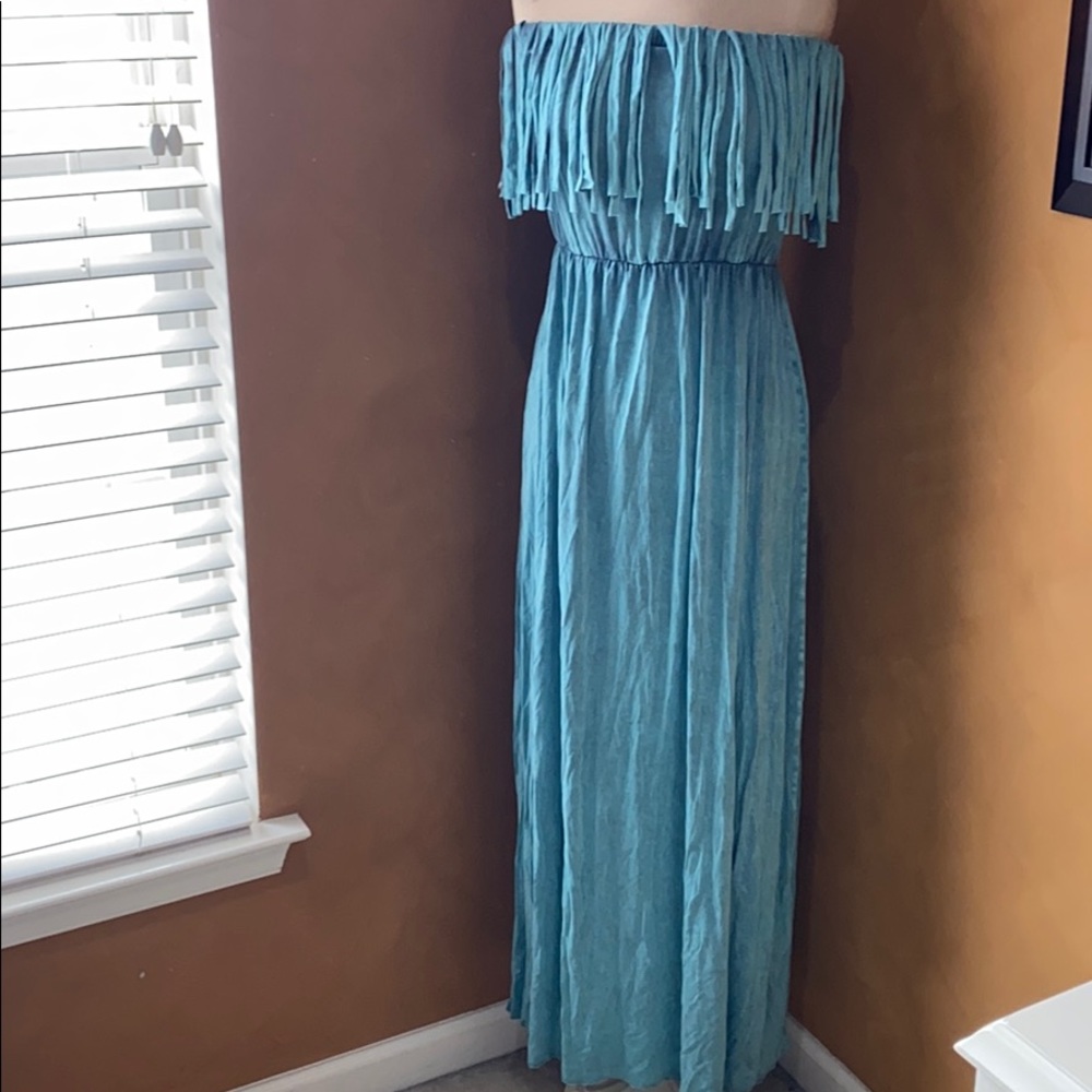 Blue fringe maxi dress